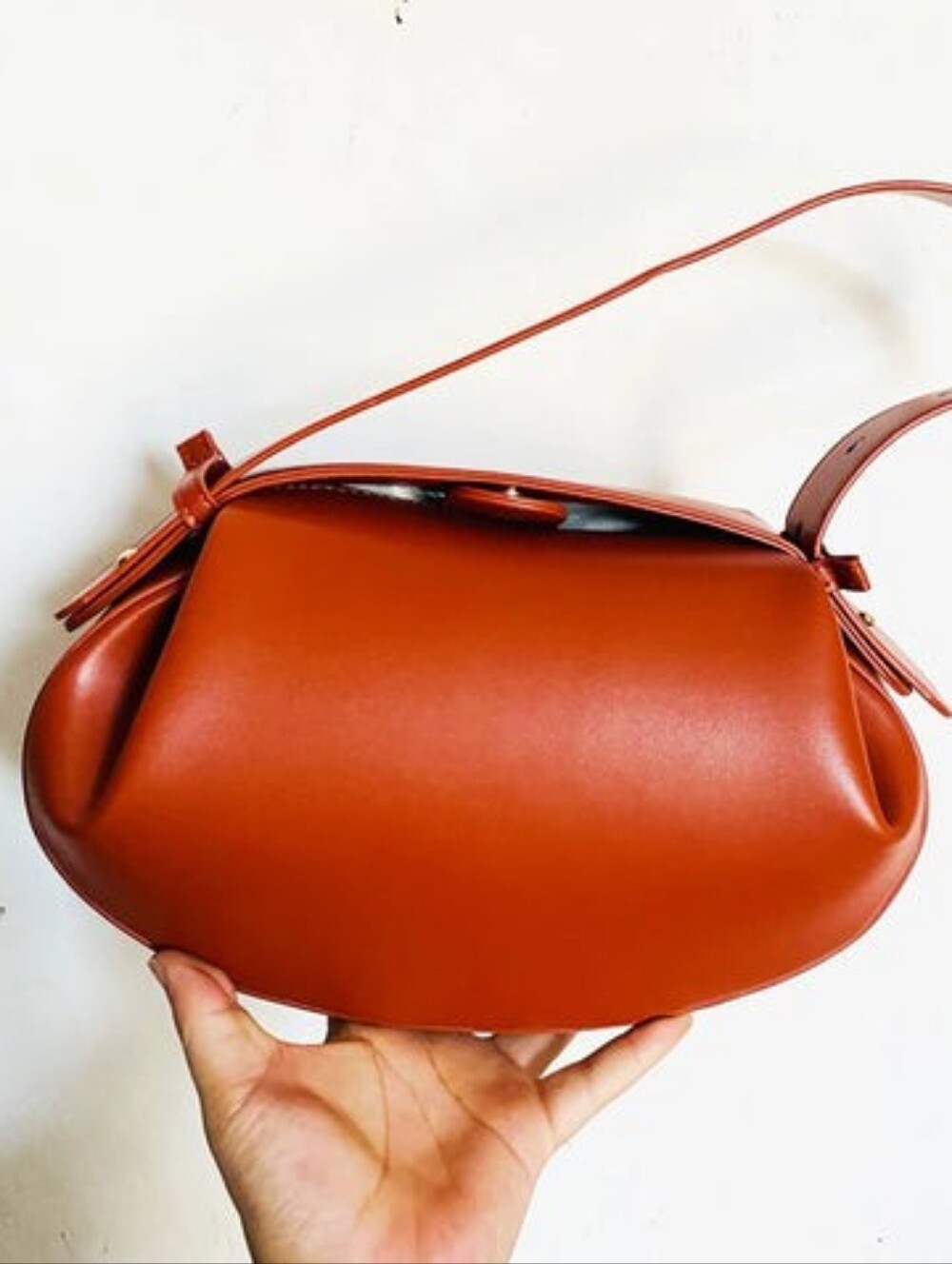 Oval Structured Vegan Leather Doctors Handbag In Camel